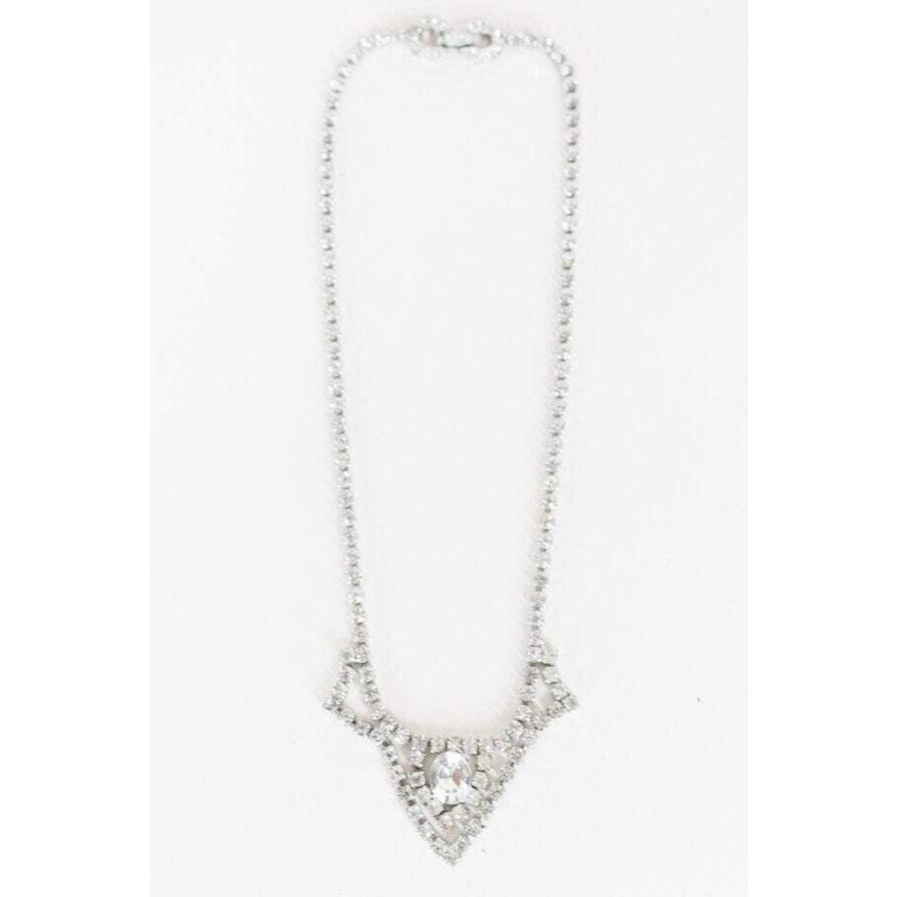 Vintage 1950s 50s Pointed Rhinestone Bib Necklace Glam Costume Jewelry
